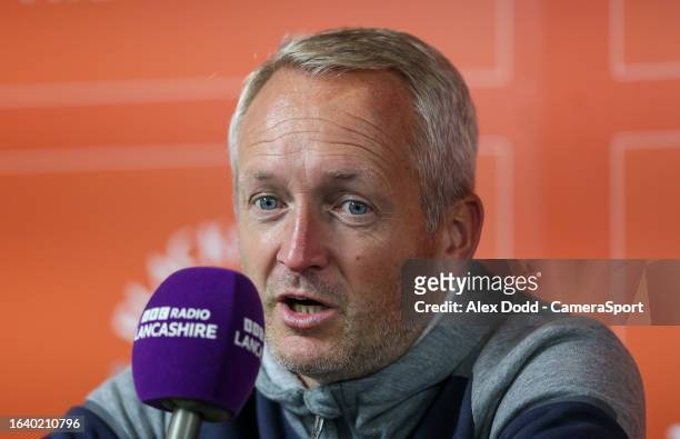 Blackpool manager Neil Critchley speaks to the media after the Sky Bet League One match between Blackpool and Wigan Athletic at Bloomfield Road on...