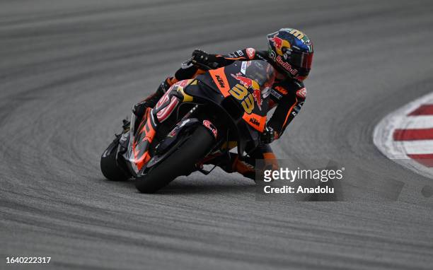 Brad Binder of South Africa and Red Bull KTM Factory Racing compete during the Qualifying of the MotoGP Gran Premi Monster Energy de Catalunya at...