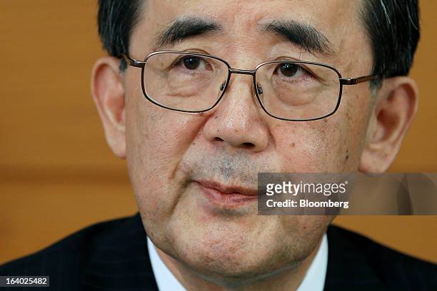 Masaaki Shirakawa, outgoing governor of the Bank of Japan, attends a news conference at the central bank's headquarters in Tokyo, Japan, on Tuesday,...