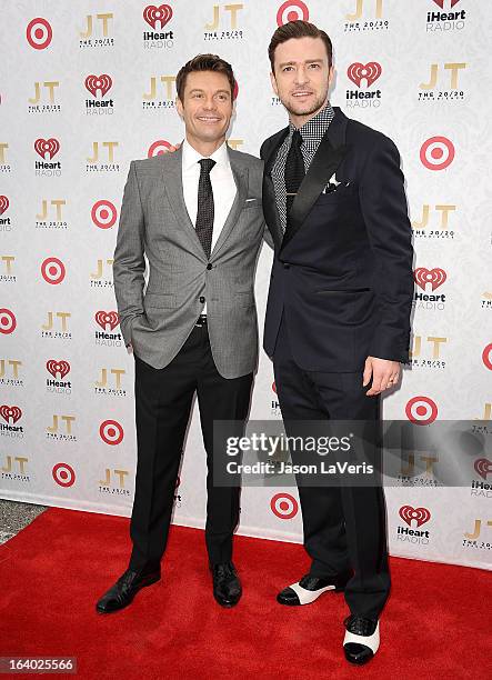 Ryan Seacrest and Justin Timberlake attend the "20/20" album release party at El Rey Theatre on March 18, 2013 in Los Angeles, California.