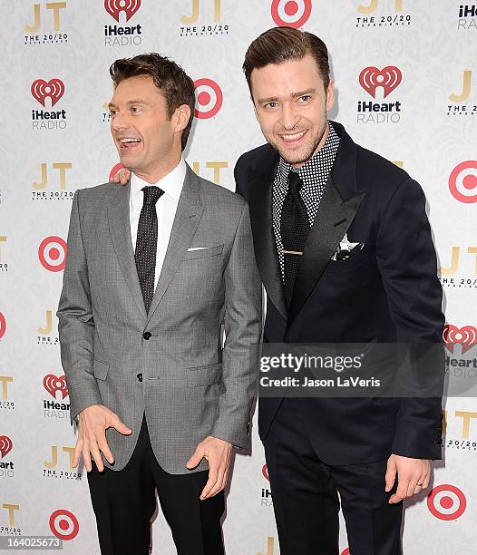 Ryan Seacrest and Justin Timberlake attend the "20/20" album release party at El Rey Theatre on March 18, 2013 in Los Angeles, California.