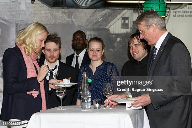 Princess Mette-Marit of Norway and the Mayor of Oslo Fabian Stang visit the Scandic Vulkan Hotel on March 19, 2013 in Oslo, Norway.