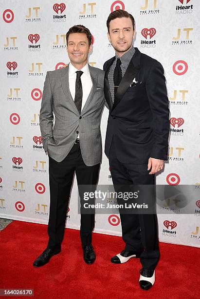 Ryan Seacrest and Justin Timberlake attend the "20/20" album release party at El Rey Theatre on March 18, 2013 in Los Angeles, California.