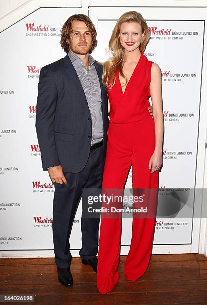 David Williams ans Candice Lake pose at the Westfield Autumn/Winter 2013 launch at Pelicano Bar on March 19, 2013 in Sydney, Australia.