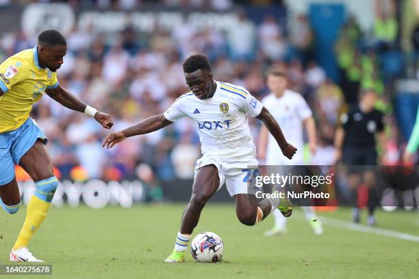 Willy Gnonto of Leeds United in possession during the SkyBet Championship match between Leeds United and Sheffield Wednesday at Elland Road, Leeds on...