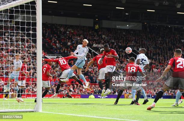 Willy Boly of Nottingham Forest scores the team's second goal during the Premier League match between Manchester United and Nottingham Forest at Old...