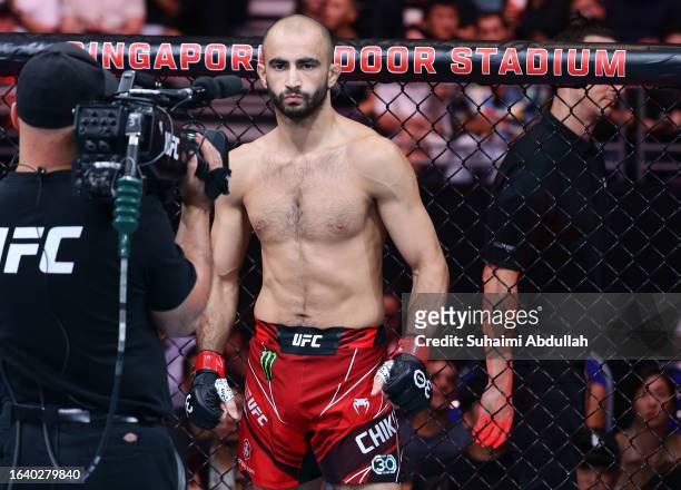 Giga Chikadze of Georgia prepares to face Alex Caceres in a featherweight bout during the UFC Fight Night event at Singapore Indoor Stadium on August...