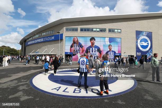 General view as fans arrive at the stadium prior to the Premier League match between Brighton & Hove Albion and West Ham United at American Express...