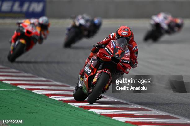 Francesco Bagnaia of Italy and Ducati Lenovo Team competes during the Qualifying of the MotoGP Gran Premi Monster Energy de Catalunya at Circuit de...