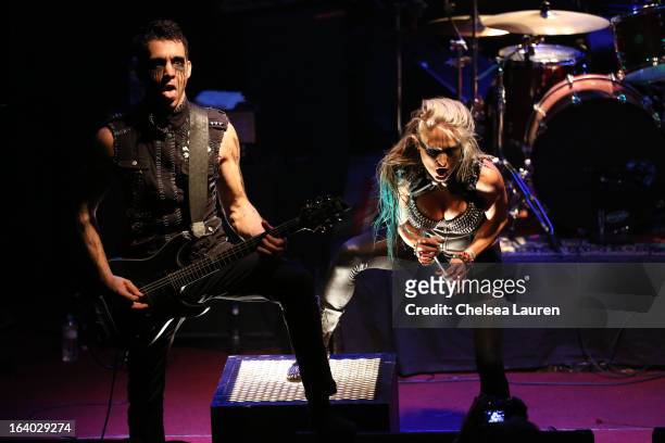 Guitarist Henry Flury and vocalist Heidi Shepherd of Butcher Babies perform at the 6th annual Rockstar energy drink Mayhem festival press conference...