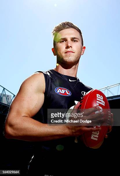 Carlton Blues Captain Marc Murphy poses during the AFL Captains media Day at Etihad Stadium on March 19, 2013 in Melbourne, Australia.