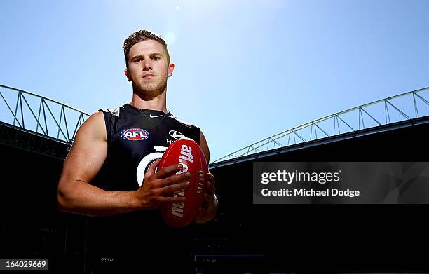 Carlton Blues Captain Marc Murphy poses during the AFL Captains media Day at Etihad Stadium on March 19, 2013 in Melbourne, Australia.