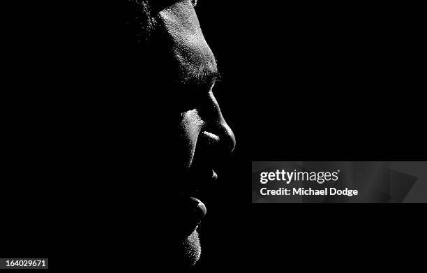 Geelong Cats captain Joel Selwood looks ahead during the AFL Captains media Day at Etihad Stadium on March 19, 2013 in Melbourne, Australia.