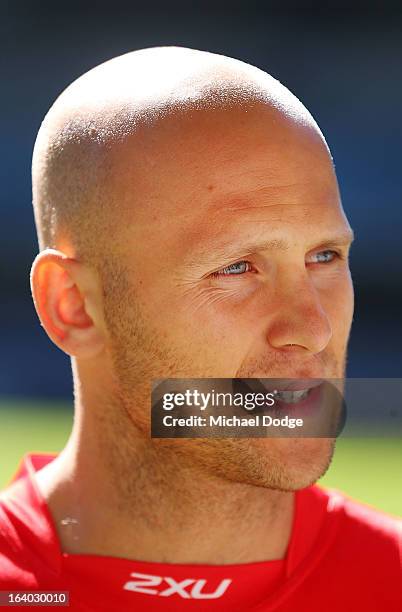 Gold Coast Suns captain Gary Ablett looks ahead during the AFL Captains media Day at Etihad Stadium on March 19, 2013 in Melbourne, Australia.