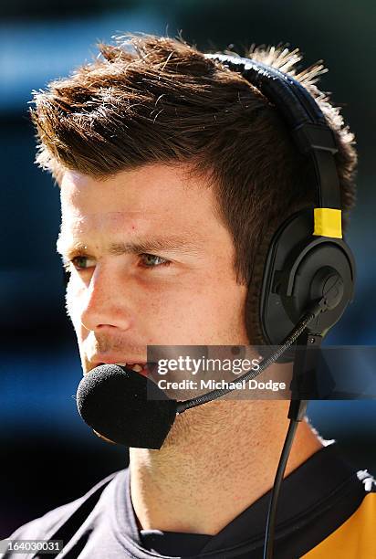 Richmond Tigers captain Trent Cotchin looks ahead during the AFL Captains media Day at Etihad Stadium on March 19, 2013 in Melbourne, Australia.