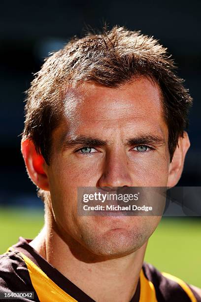 Hawthorn Hawks Captain Luke Hodge poses during the AFL Captains media Day at Etihad Stadium on March 19, 2013 in Melbourne, Australia.