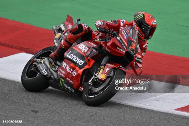 Francesco Bagnaia of Italy and Ducati Lenovo Team competes during the Qualifying of the MotoGP Gran Premi Monster Energy de Catalunya at Circuit de...