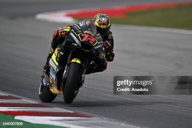 Marco Bezzecchi of Italy and VR46 Racing Team competes during the Qualifying of the MotoGP Gran Premi Monster Energy de Catalunya at Circuit de...