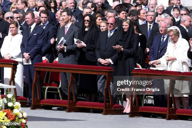 Grand Duke Henri and Duchess Maria Teresa of Luxembourg with their son Prince Felix, Prince Albert II of Monaco and Princess Charlene, Albert II of...