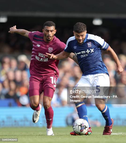 Ipswich Town's Sam Morsy in action against Cardiff City's Karlan Grant during the Sky Bet Championship match at Portman Road, Ipswich. Picture date:...