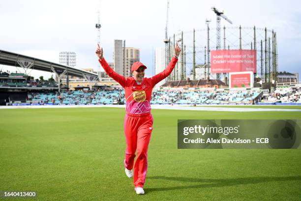 Alex Hartley of Welsh Fire reacts after retiring following the abandonment of the match after a Storm and Lightning, resulting in victory for...