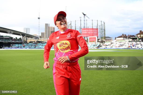 Alex Hartley of Welsh Fire reacts after retiring following the abandonment of the match after a Storm and Lightning, resulting in victory for...