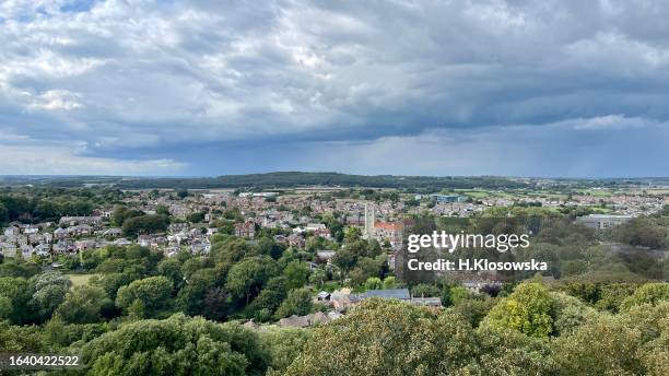 view at newport, isle of wight from carisbrooke castle - newport england stock pictures, royalty-free photos & images