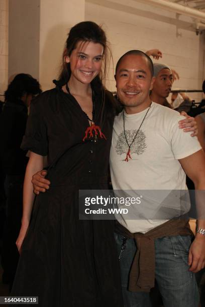 Alexandra Tomlinson and Derek Lam backstage at the Fall 2005 Derek Lam show in New York.