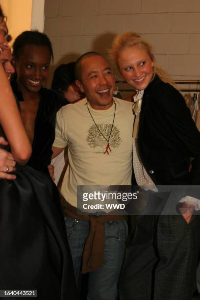 Derek Lam backstage with his models at the Fall 2005 Derek Lam show in New York.