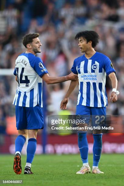 Adam Lallana and Kaoru Mitoma of Brighton & Hove Albion during the Premier League match between Brighton & Hove Albion and Newcastle United at...