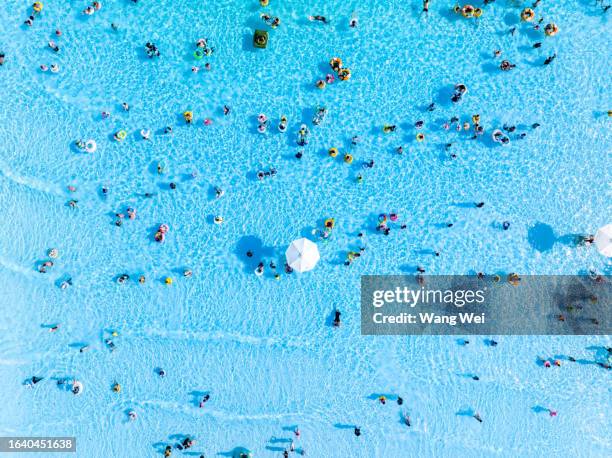 people in water park swimming pool - buitenbad stockfoto's en -beelden