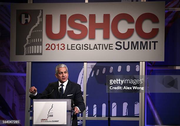President and CEO of the U.S. Hispanic Chamber of Commerce Javier Palomarez speaks during a breakfast meeting of the chamber's 2013 Annual...