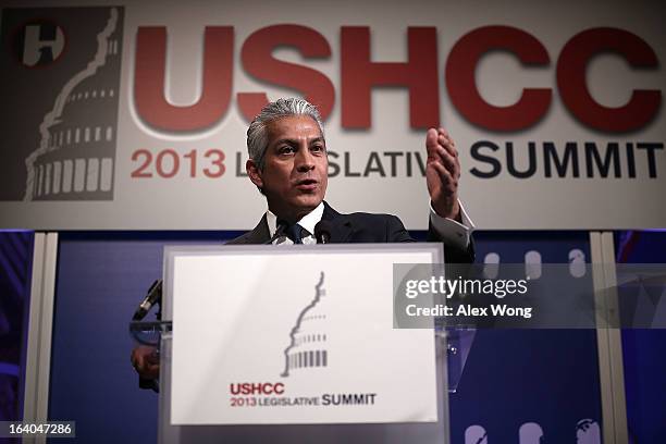 President and CEO of the U.S. Hispanic Chamber of Commerce Javier Palomarez speaks during a breakfast meeting of the chamber's 2013 Annual...