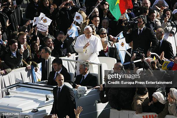 Pope Francis during his Inauguration Mass on March 19, 2013 in Vatican City, Vatican. The inauguration of Pope Francis is being held in front of an...