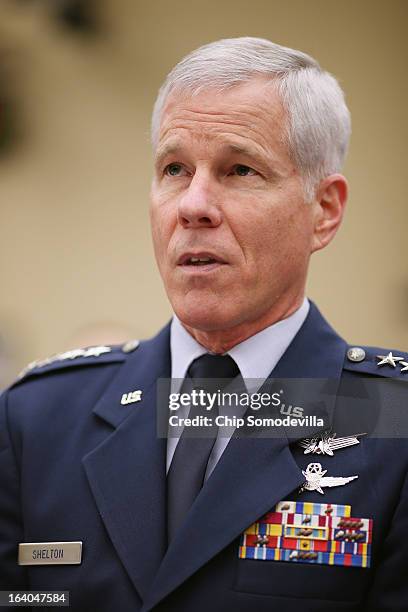 Gen. William Shelton, head of the U.S. Air Force Space Command, testifies before the House Science, Space and Technology Committee in the Rayburn...