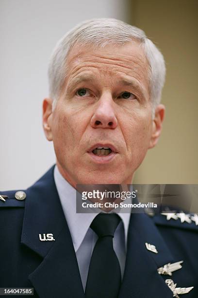 Gen. William Shelton, head of the U.S. Air Force Space Command, testifies before the House Science, Space and Technology Committee in the Rayburn...