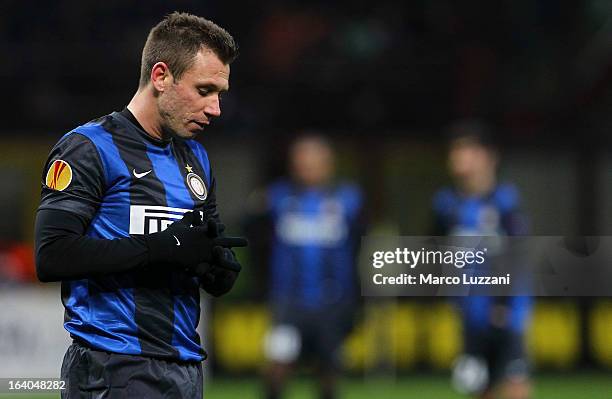 Antonio Cassano of FC Internazionale Milano looks dejection during the UEFA Europa League Round of 16 Second Leg match between FC Internazionale...