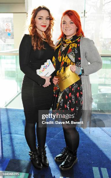 Winners of Best Film by over 13's Rachel Welch and Kyra Georgson attend the First Light Awards at Odeon Leicester Square on March 19, 2013 in London,...