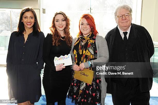 Manjinder Virk, winners of the Best Film by over 13's Rachel Welch and Kyra Georgson, and Sir Alan Parker attend the First Light Awards at Odeon...