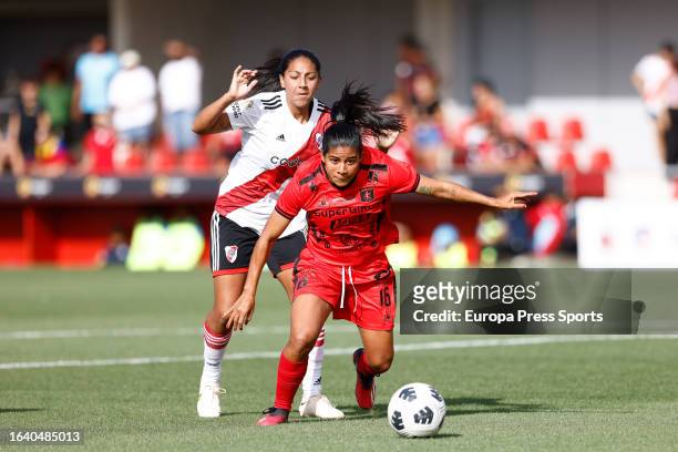 Leury Bastana of America de Cali and Milagros Diaz of River Plate in action during the Women’s Cup 2023, third and fourth place football match,...