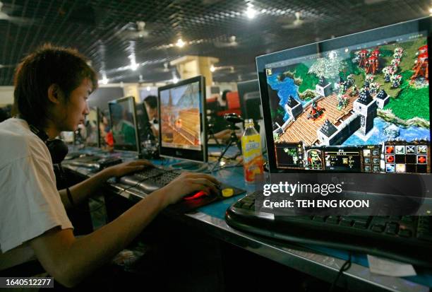 Chinese youth plays an online game at a Internet cafe in Beijing, 18 June 2007. For a law student, Zhao Mengyuan has a peculiar way of making money...