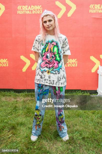 Baby Queen poses backstage on day 2 of Reading Festival 2023 at Richfield Avenue on August 26, 2023 in Reading, England.