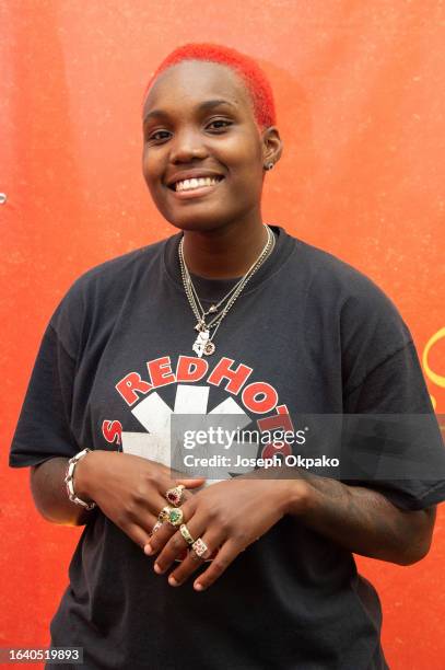 Arlo Parks poses on day 2 of Reading Festival 2023 at Richfield Avenue on August 26, 2023 in Reading, England.