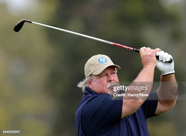 Craig Stadler hits a tee shot on the seventh hole during the first round of the Toshiba Classic at the Newport Beach Country Club on March 15, 2013...