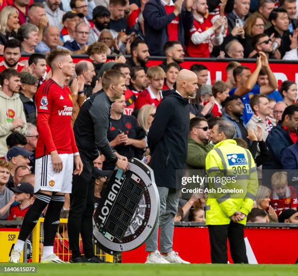 Scott McTominay of Manchester United comes on as a substitute in place of Antony in action during the Premier League match between Manchester United...