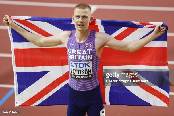 Bronze medalist Ben Pattison of Team Great Britain reacts after the Men's 800m Final during day eight of the World Athletics Championships Budapest...