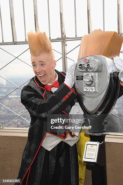 Comic daredevil Bello Nock visits the Observation Deck of The Empire State Building on March 19, 2013 in New York City.