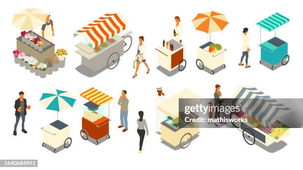 pushcart-anbieter - imbissbude stock-grafiken, -clipart, -cartoons und -symbole