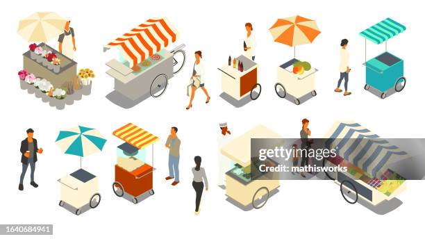 pushcart vendors - mathisworks vehicles stock illustrations