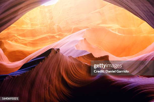 colors and textures of antelope canyon, canyonlands, colored backgrounds, colored textures, arizona - antelope canyon stock-fotos und bilder